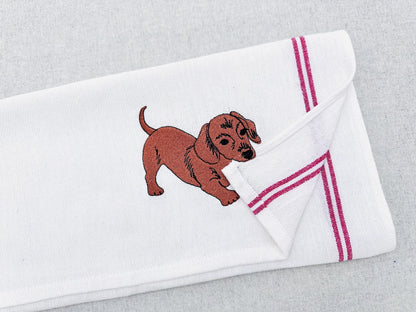 Playing Dachshund Puppy – Kitchen machine embroidery pattern by Artapli