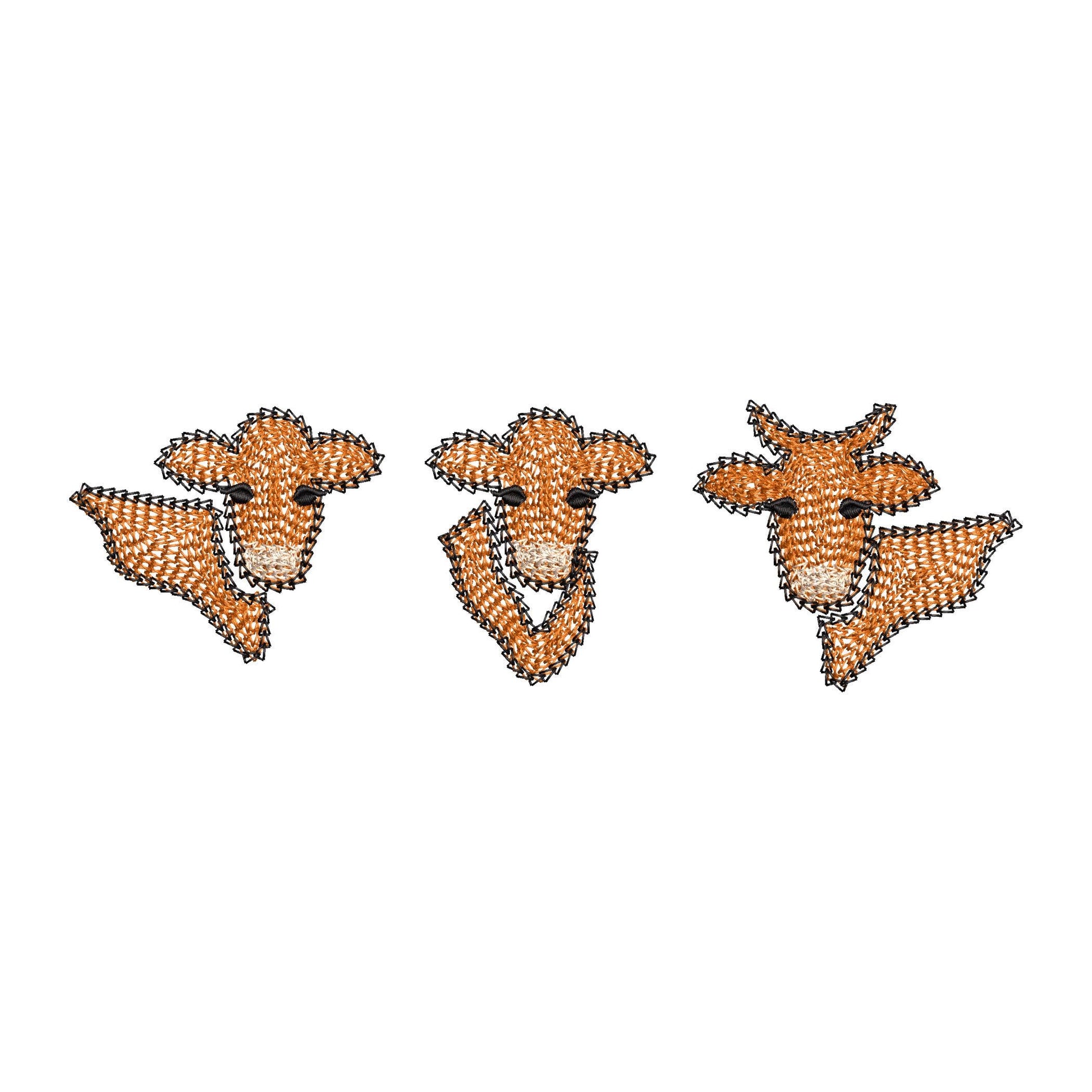 Farm Cow Set of 3 – Hand Stitch Effect embroidery design instant download by Artapli