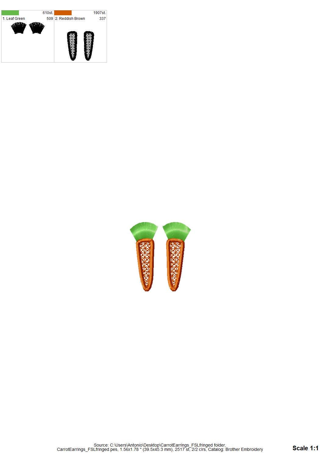 Easter Carrot Earrings FSL – Freestanding Lace embroidery design instant download by Artapli