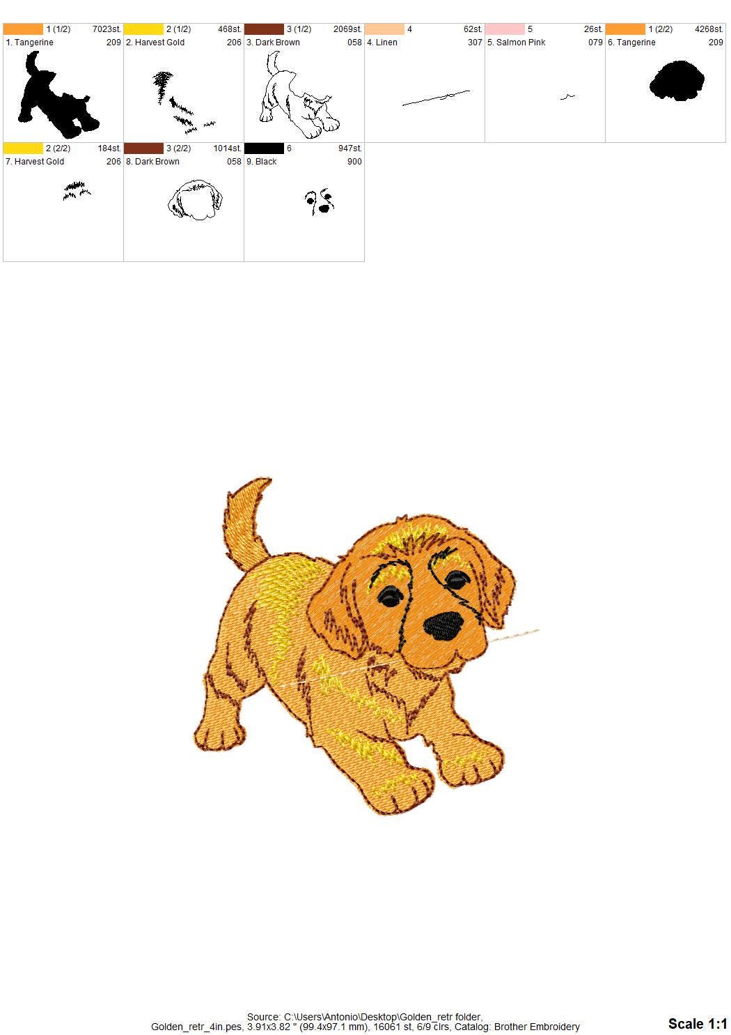 Playing Golden Retriever Puppy – Animal instant download embroidery file by Artapli