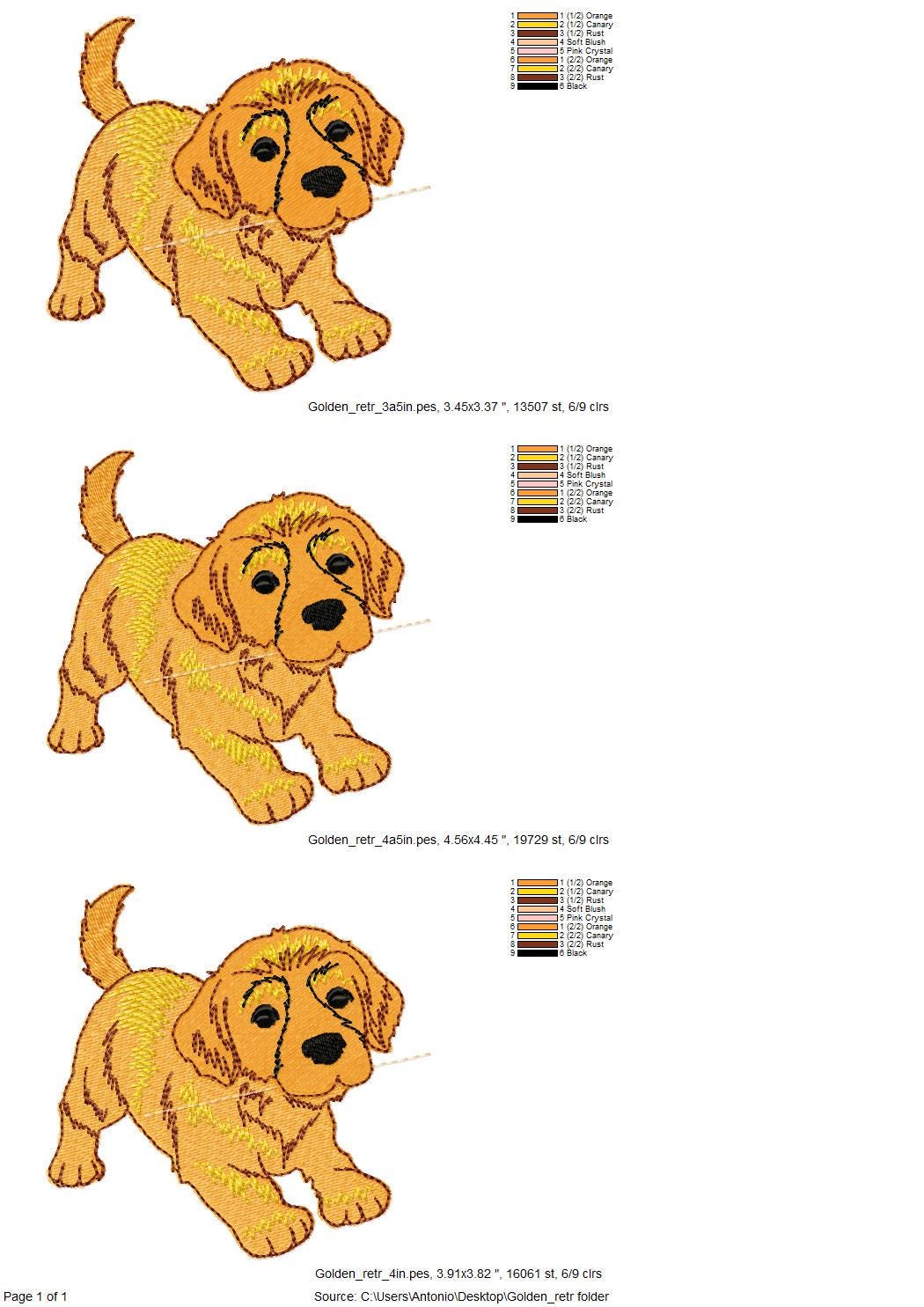 Playing Golden Retriever Puppy – Kitchen machine embroidery pattern by Artapli