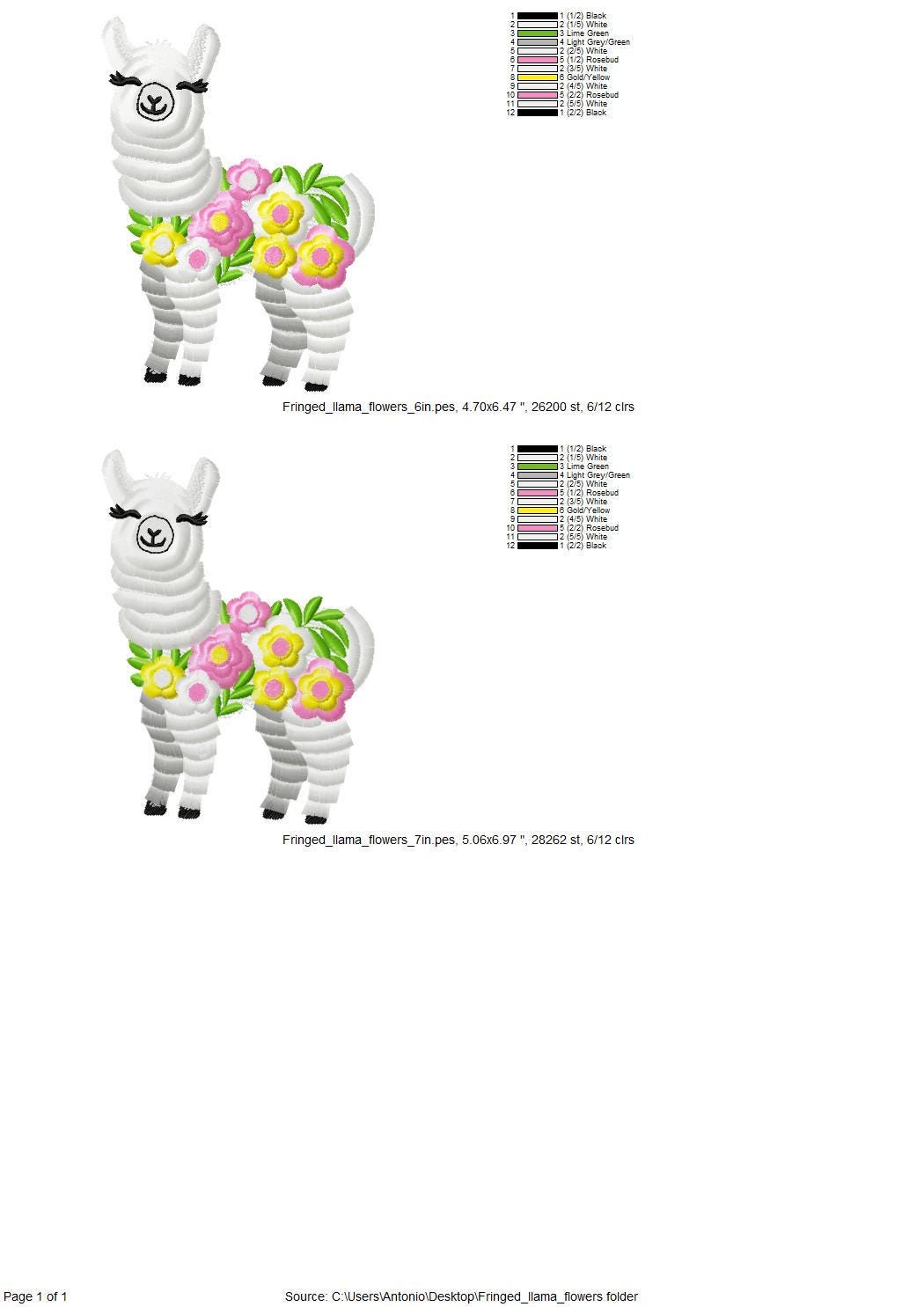 Fringed Floral Pretty Llama – Fringe digital embroidery pattern by Artapli
