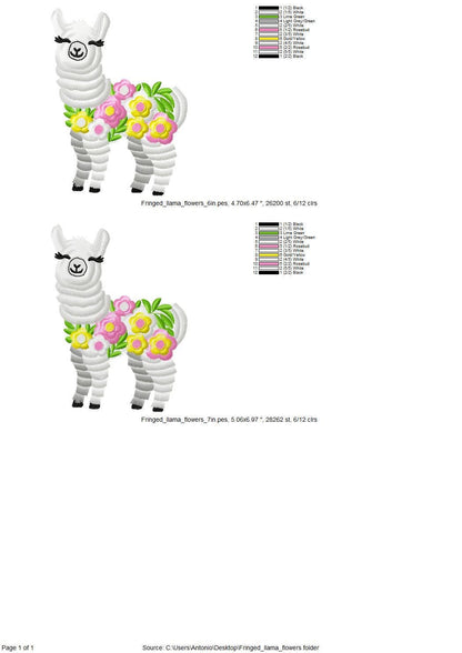 Fringed Floral Pretty Llama – Fringe digital embroidery pattern by Artapli