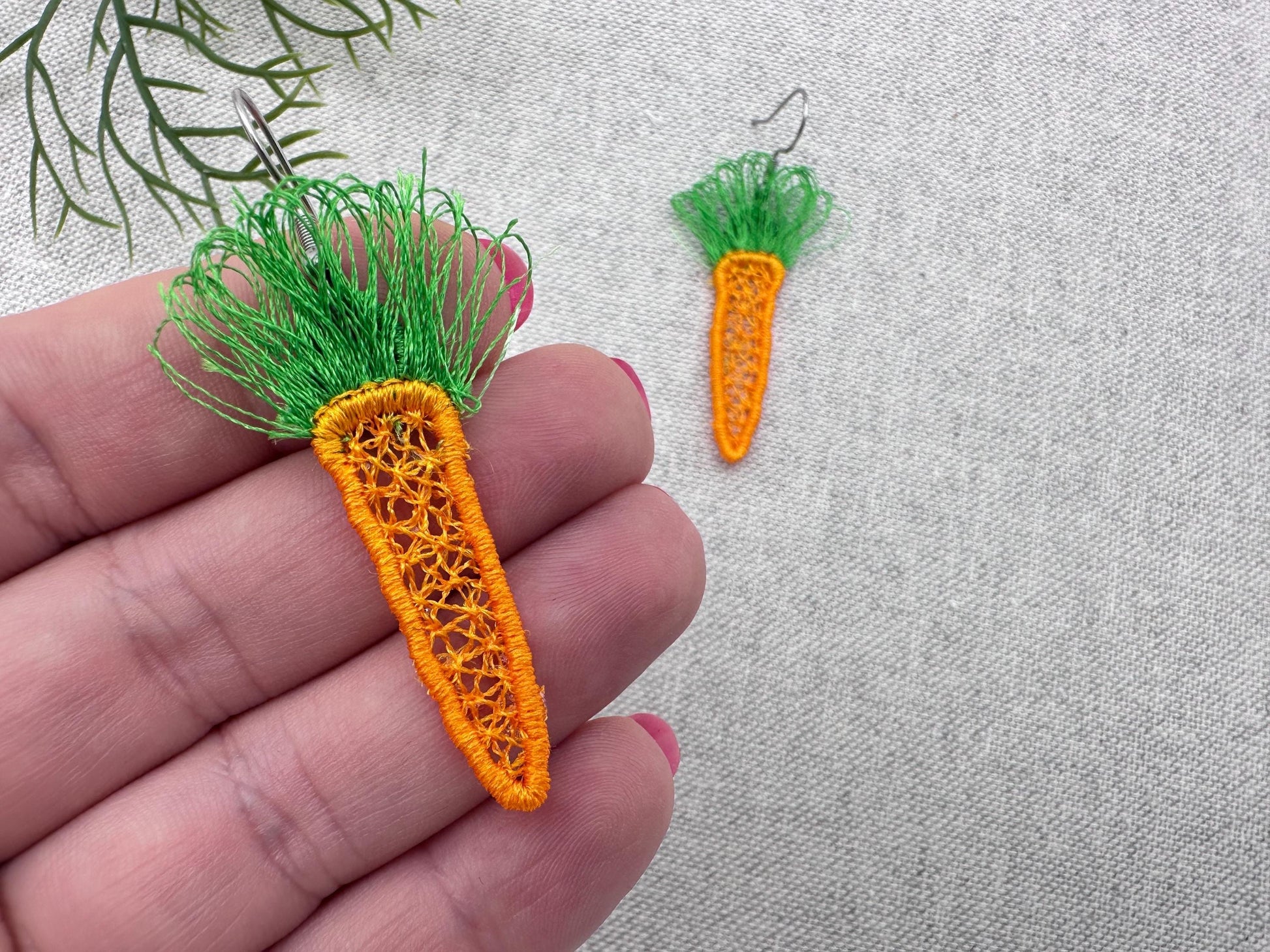 Easter Carrot Earrings FSL – Charm machine embroidery design by Artapli