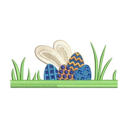 Peeking Easter Bunny hiding Eggs – Chenille embroidery pattern by Artapli