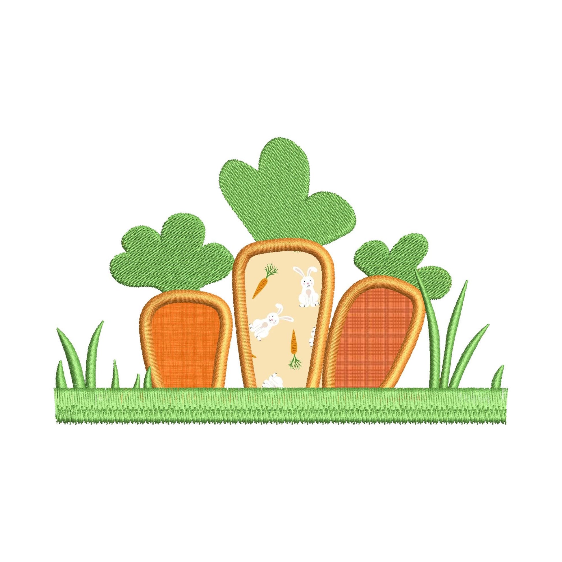 Carrot Applique in fringed Grass – Easter embroidery pattern by Artapli