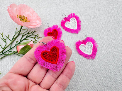 Fluffy Heart Earrings FSL – Earrings embroidery design by Artapli