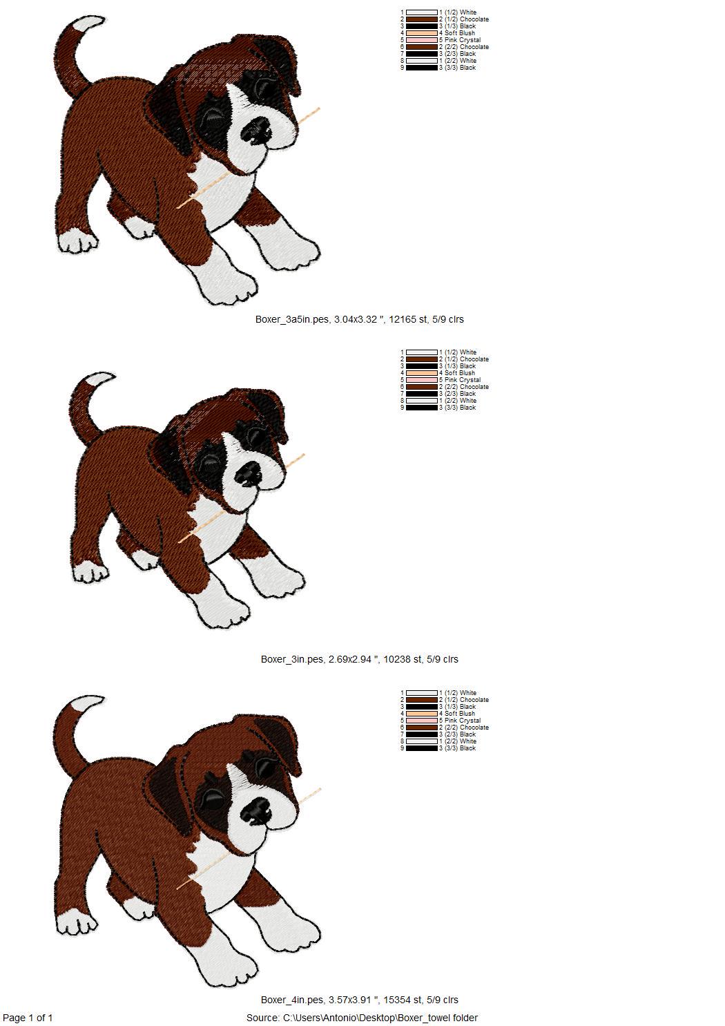 Cute Playing Boxer Puppy Dog Mama kitchen dish towel pet animal kids machine embroidery designs ITH