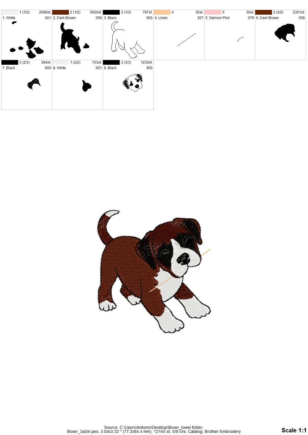 Cute Playing Boxer Puppy Dog Mama kitchen dish towel pet animal kids machine embroidery designs ITH