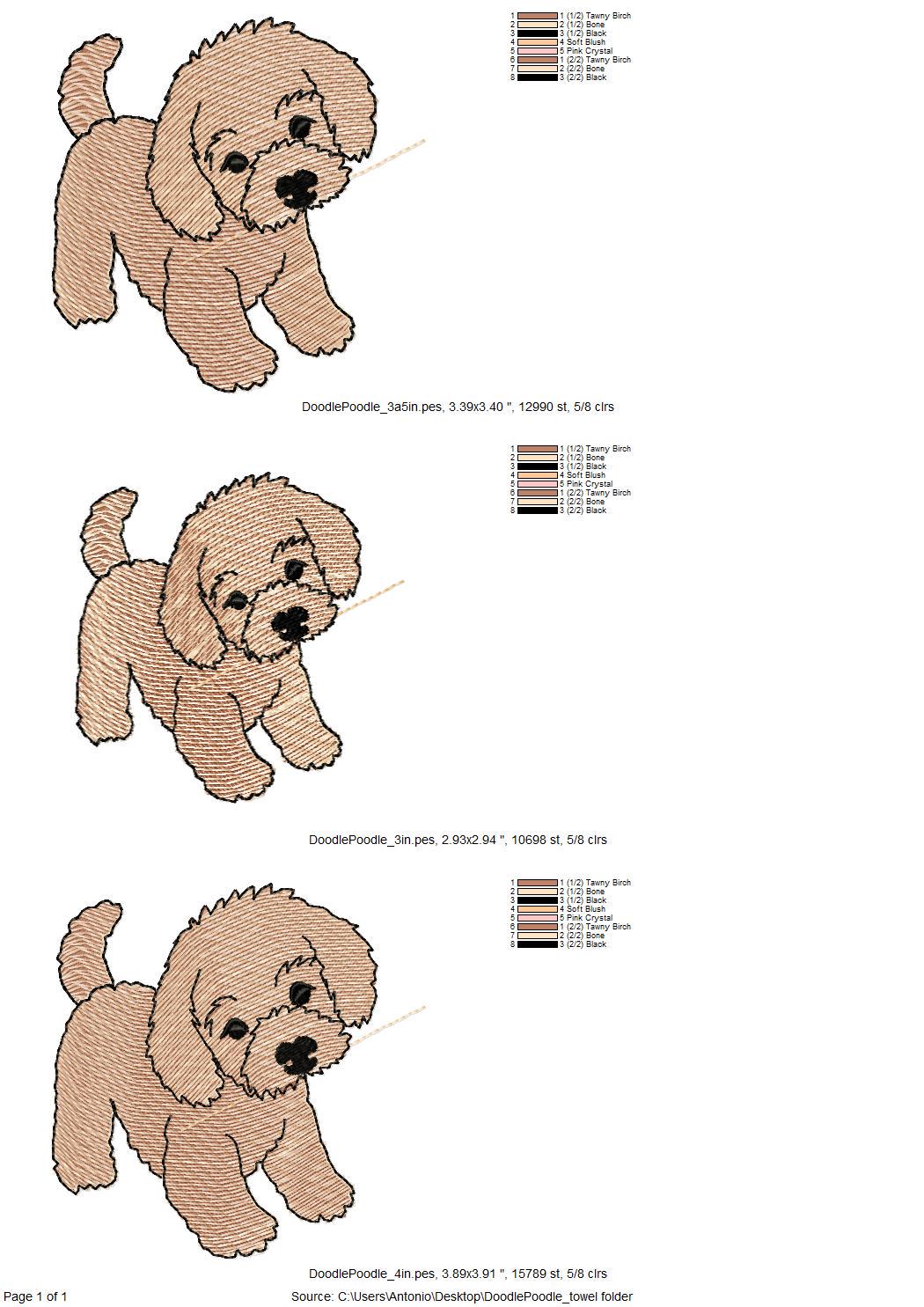 Cute Playing Little Poodle Puppy Dog Mama kitchen dish towel pet animal kids machine embroidery designs