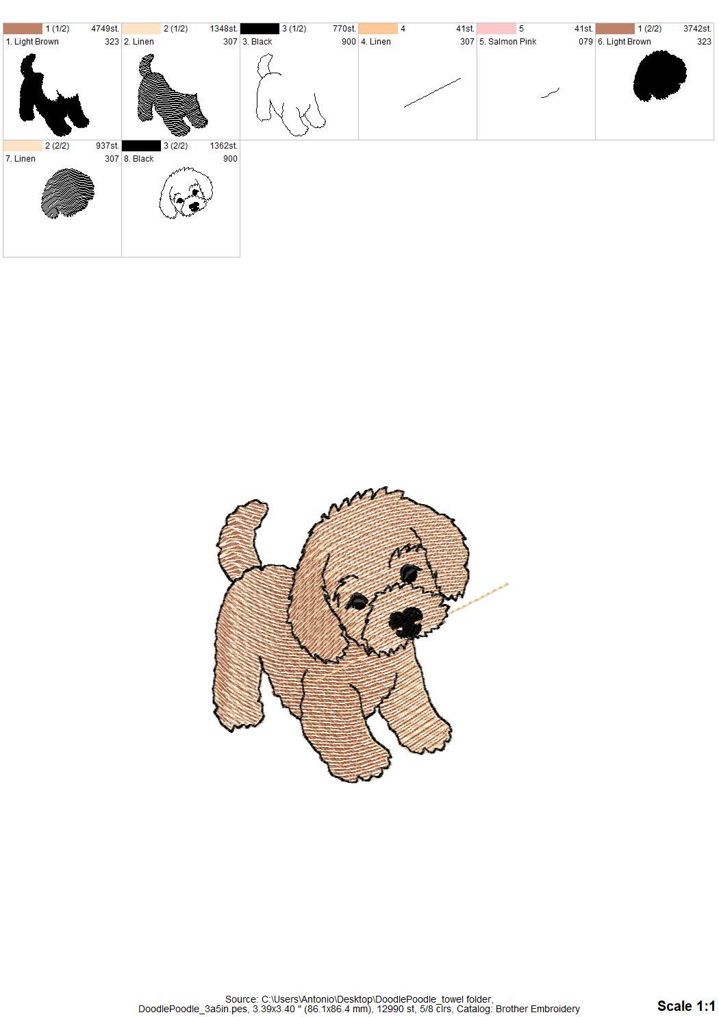 Cute Playing Little Poodle Puppy Dog Mama kitchen dish towel pet animal kids machine embroidery designs