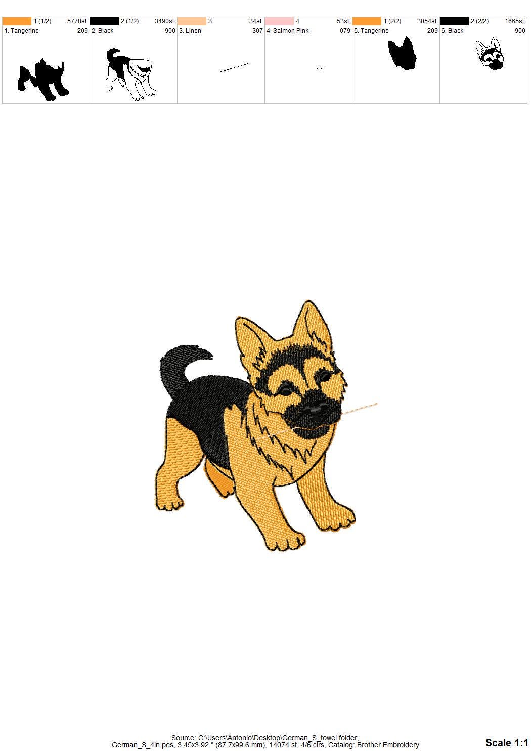 Cute Playing German Shepherd Puppy Dog Mama kitchen dish towel pet animal kids machine embroidery designs ITH