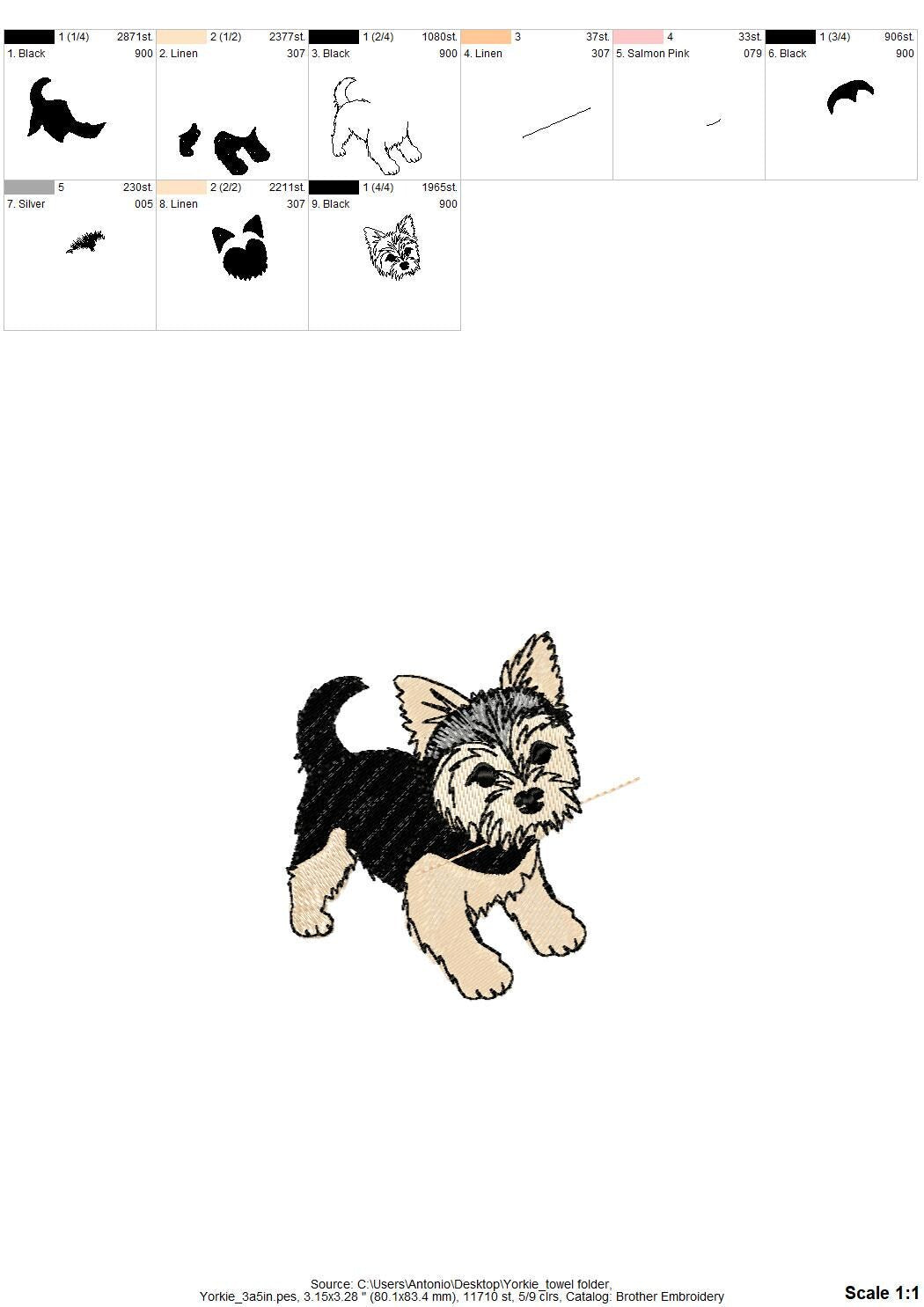 Cute Playing Little Yorkie Puppy Dog Mama kitchen dish towel pet animal kids machine embroidery designs ITH