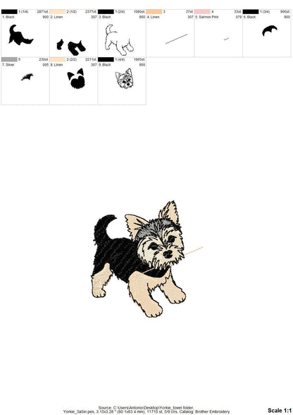 Cute Playing Little Yorkie Puppy Dog Mama kitchen dish towel pet animal kids machine embroidery designs ITH