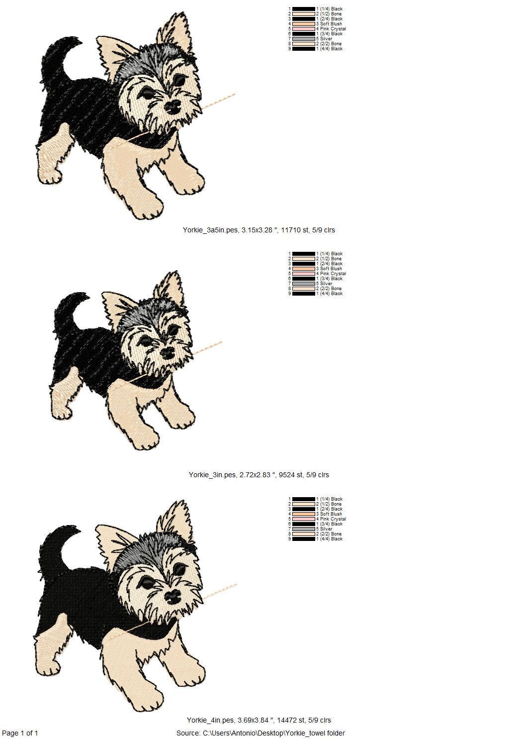 Cute Playing Little Yorkie Puppy Dog Mama kitchen dish towel pet animal kids machine embroidery designs ITH