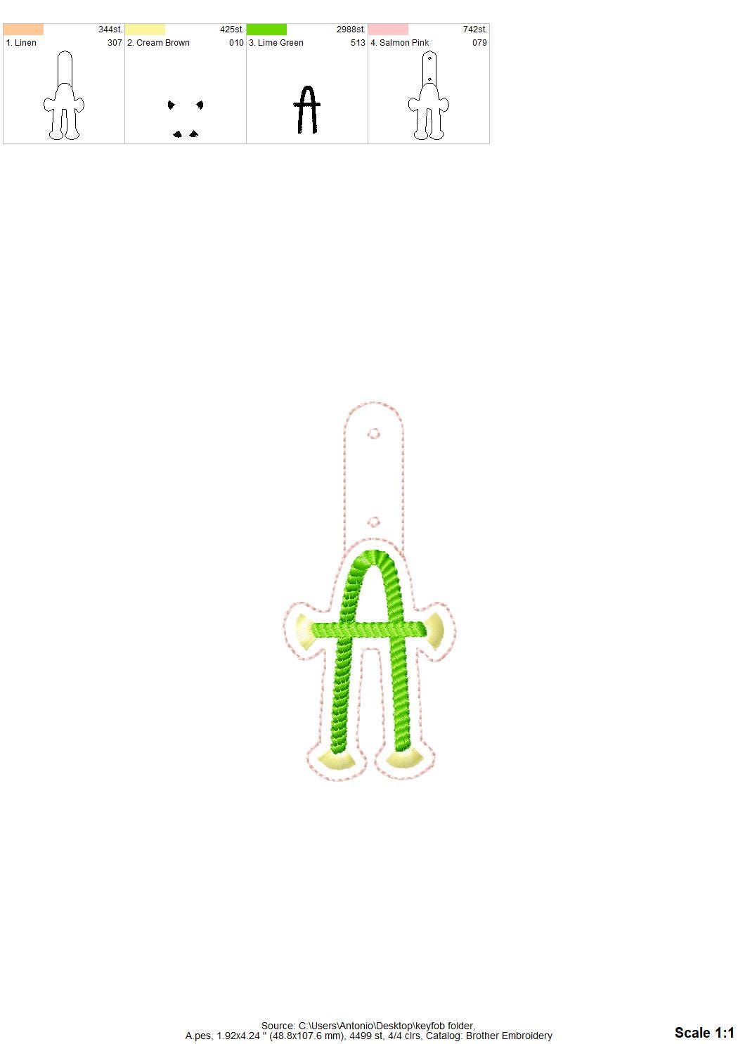 Twisty Rope with fringed Tassel Eyelet and Key Fob Snap Tab Monogram in the hoop ITH keychain machine embroidery designs