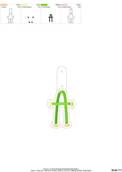 Twisty Rope with fringed Tassel Eyelet and Key Fob Snap Tab Monogram in the hoop ITH keychain machine embroidery designs