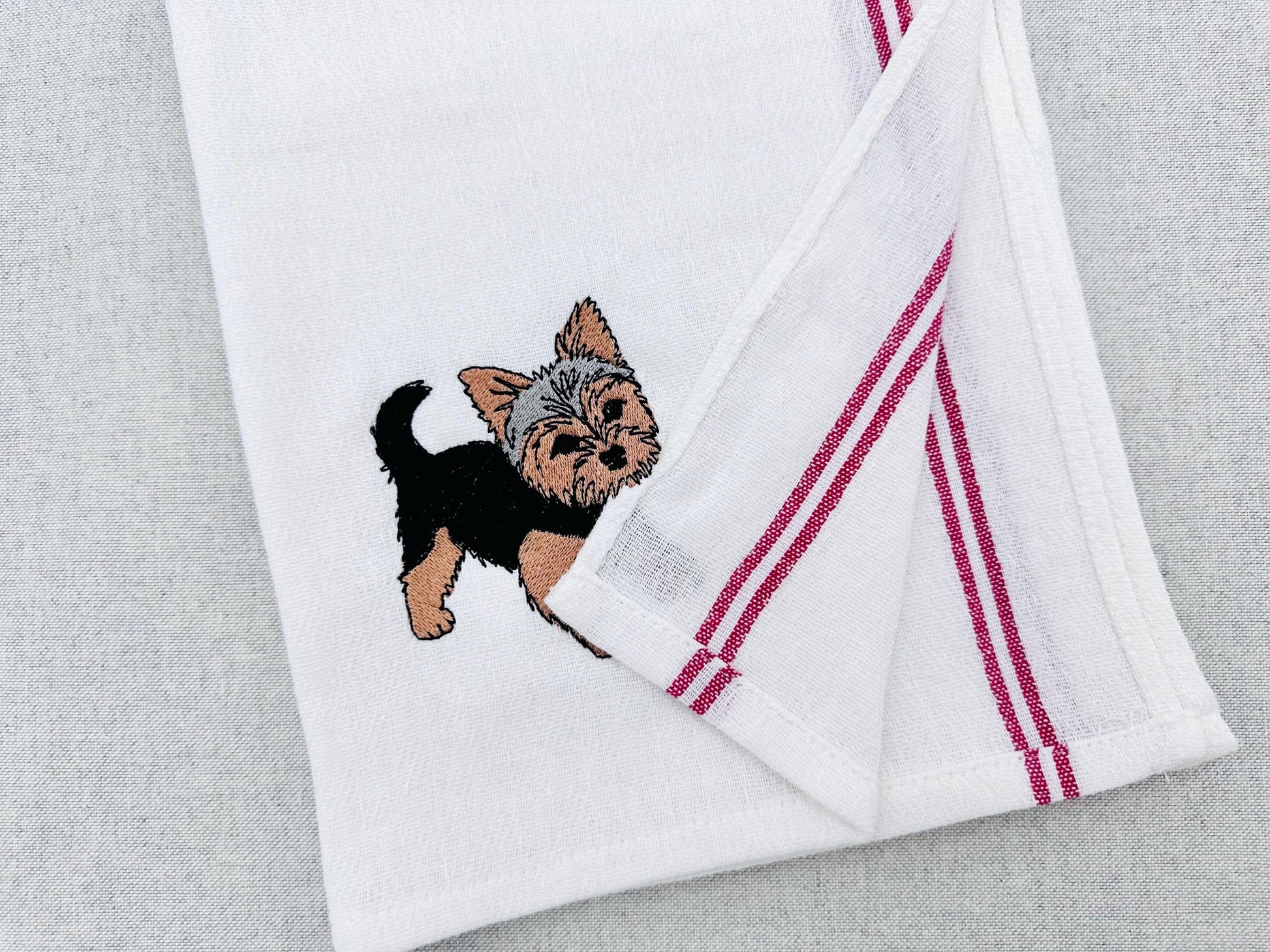 Cute Playing Little Yorkie Puppy Dog Mama kitchen dish towel pet animal kids machine embroidery designs ITH