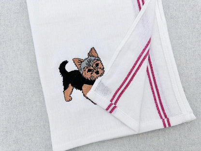 Cute Playing Little Yorkie Puppy Dog Mama kitchen dish towel pet animal kids machine embroidery designs ITH