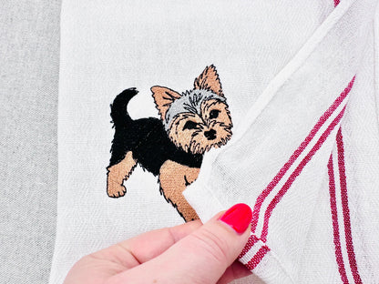 Cute Playing Little Yorkie Puppy Dog Mama kitchen dish towel pet animal kids machine embroidery designs ITH