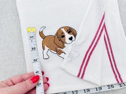 Cute Playing Beagle Puppy Dog Mama kitchen dish towel pet animal kids machine embroidery designs ITH
