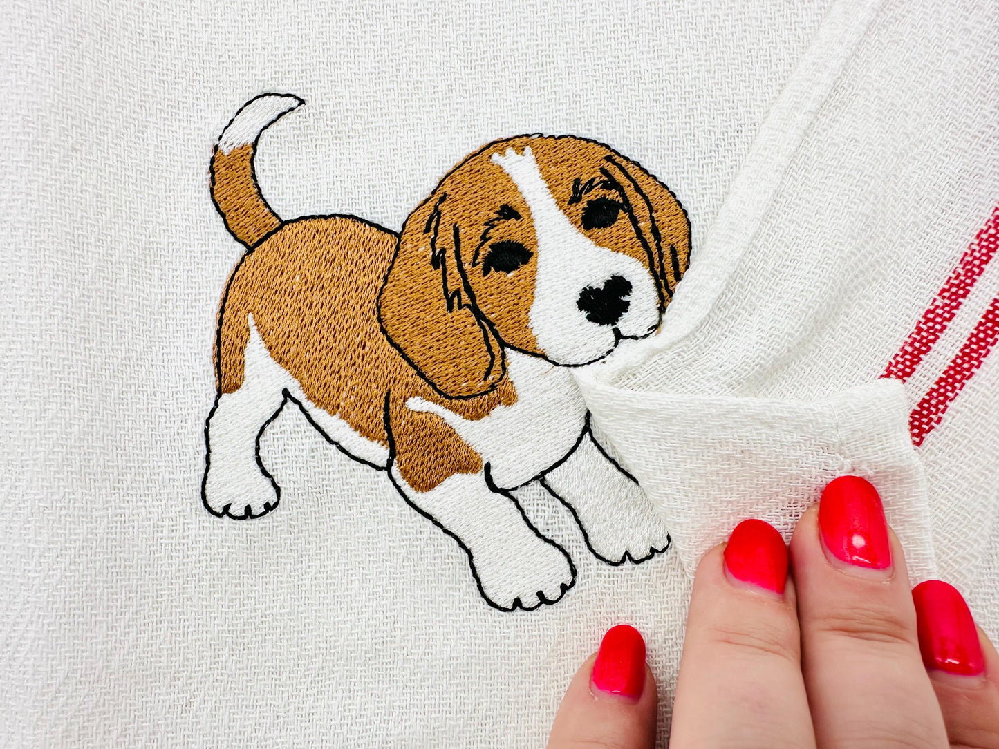 Cute Playing Beagle Puppy Dog Mama kitchen dish towel pet animal kids machine embroidery designs ITH