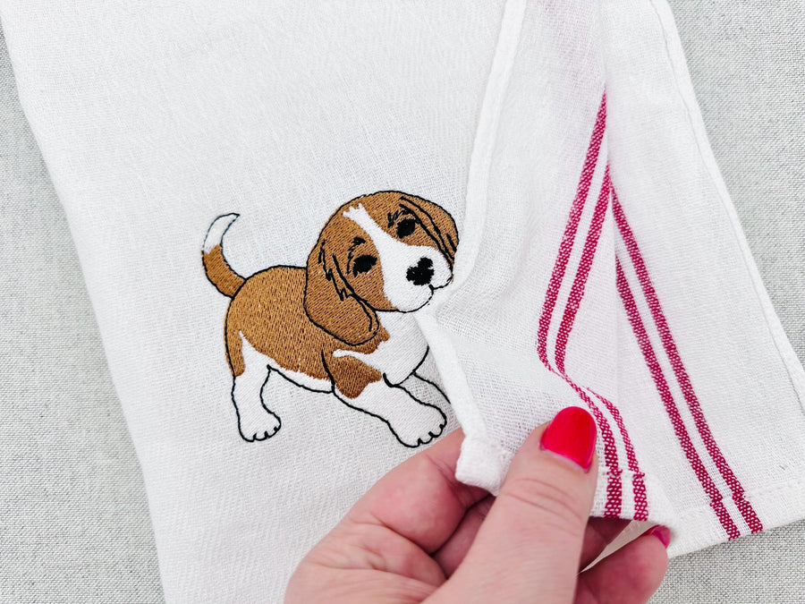 Cute Playing Beagle Puppy Dog Mama kitchen dish towel pet animal kids machine embroidery designs ITH