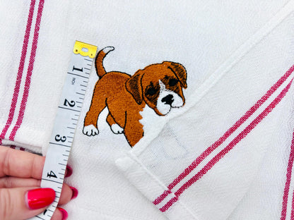 Cute Playing Boxer Puppy Dog Mama kitchen dish towel pet animal kids machine embroidery designs ITH