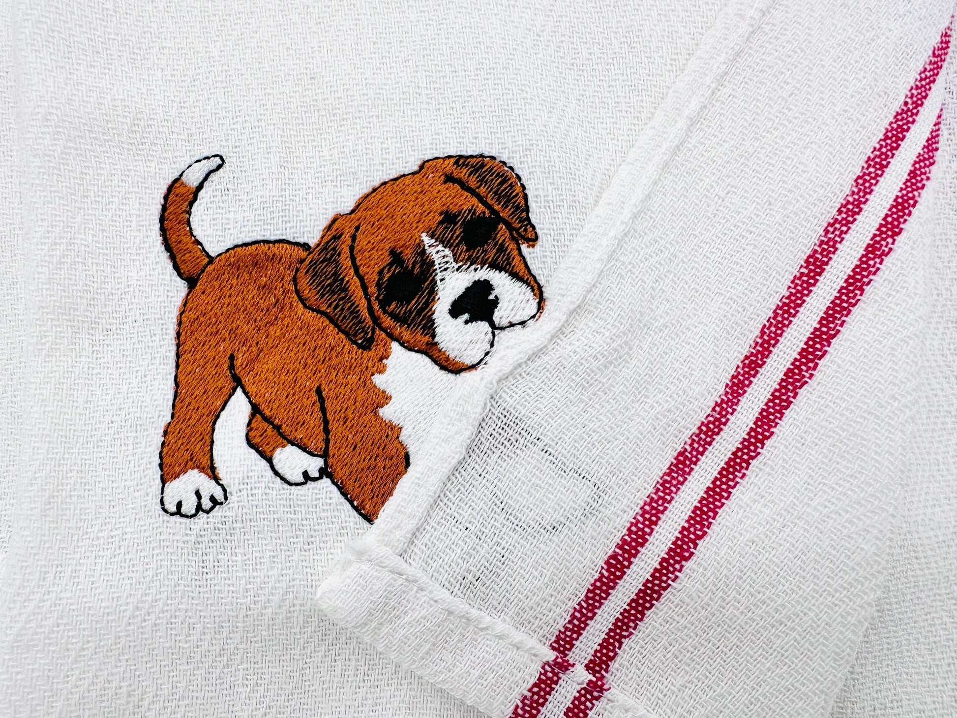Cute Playing Boxer Puppy Dog Mama kitchen dish towel pet animal kids machine embroidery designs ITH