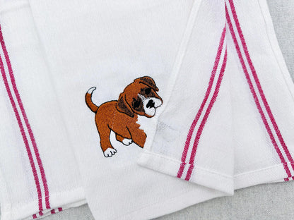 Cute Playing Boxer Puppy Dog Mama kitchen dish towel pet animal kids machine embroidery designs ITH