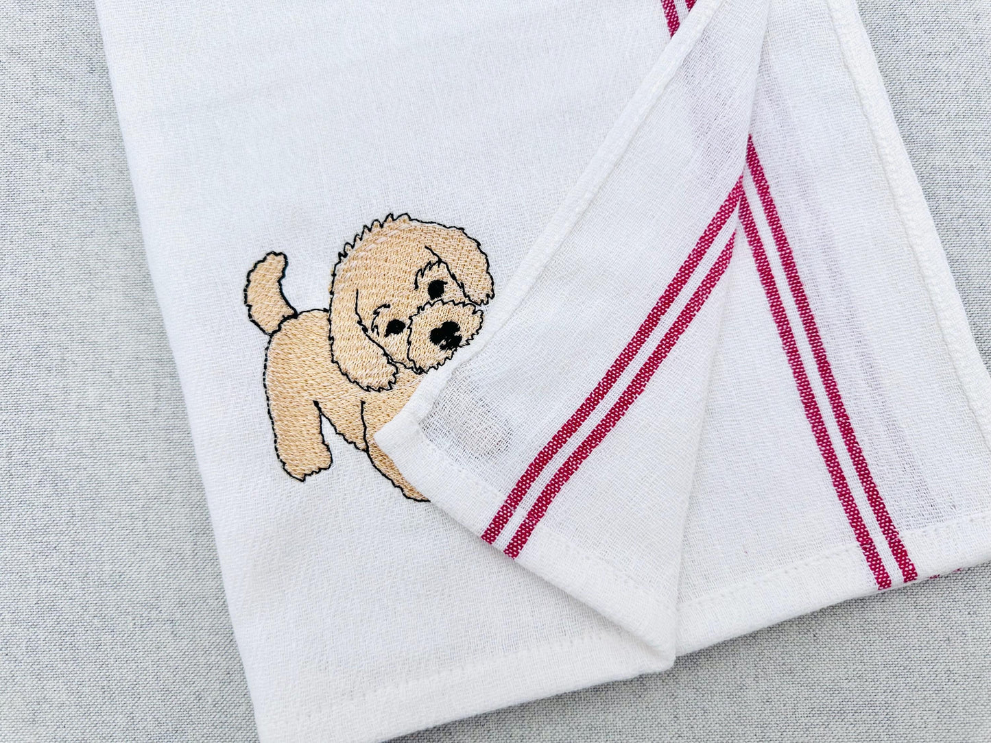 Cute Playing Little Poodle Puppy Dog Mama kitchen dish towel pet animal kids machine embroidery designs