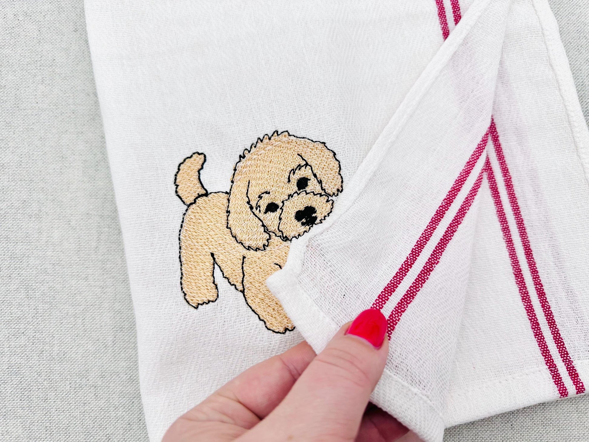 Cute Playing Little Poodle Puppy Dog Mama kitchen dish towel pet animal kids machine embroidery designs