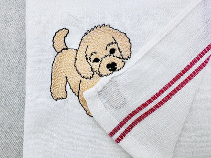 Cute Playing Little Poodle Puppy Dog Mama kitchen dish towel pet animal kids machine embroidery designs