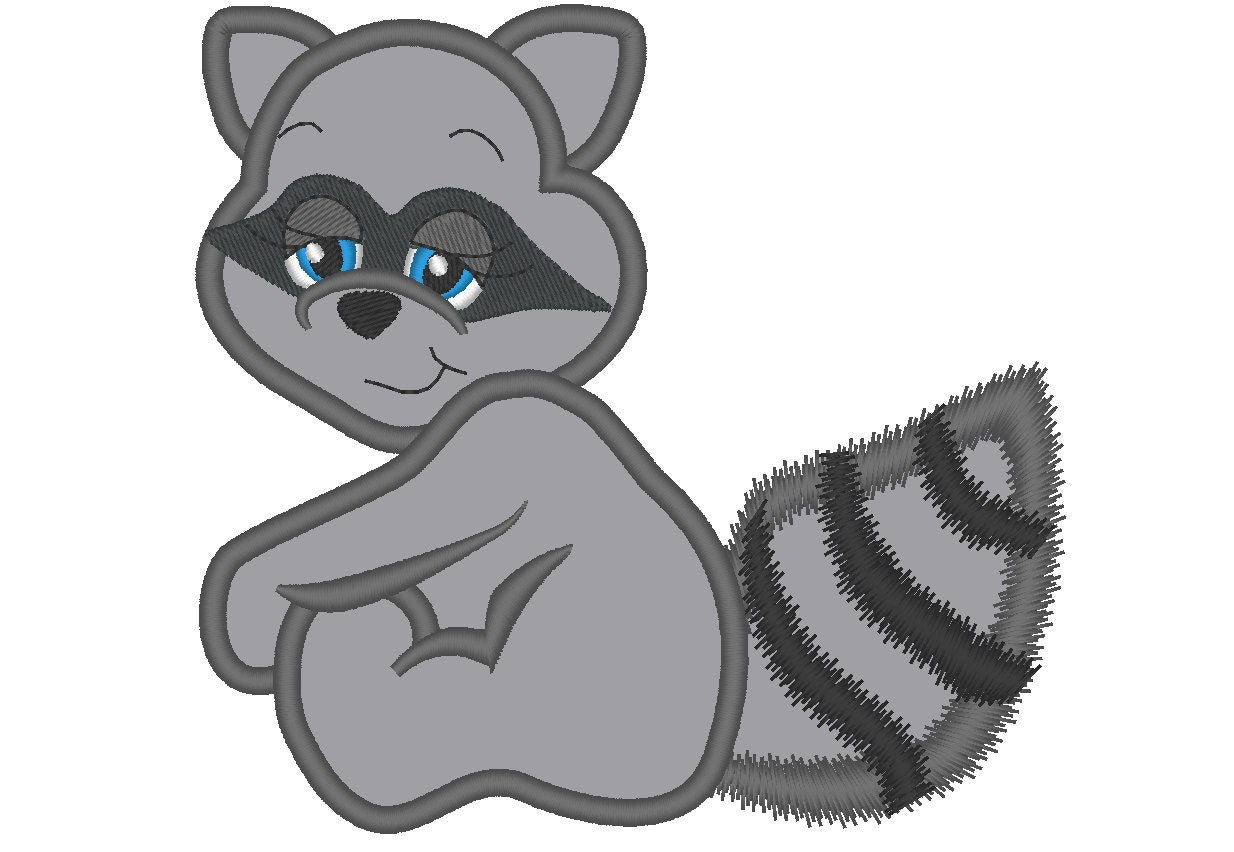 Cute Raccoon Applique Embroidery 4" 5" 6" 7" 10" | PES DST JEF | Artapli