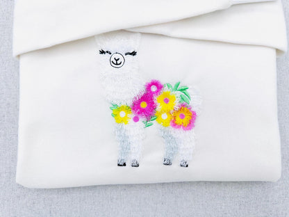 Fringed Floral Pretty Llama – Floral machine embroidery pattern by Artapli