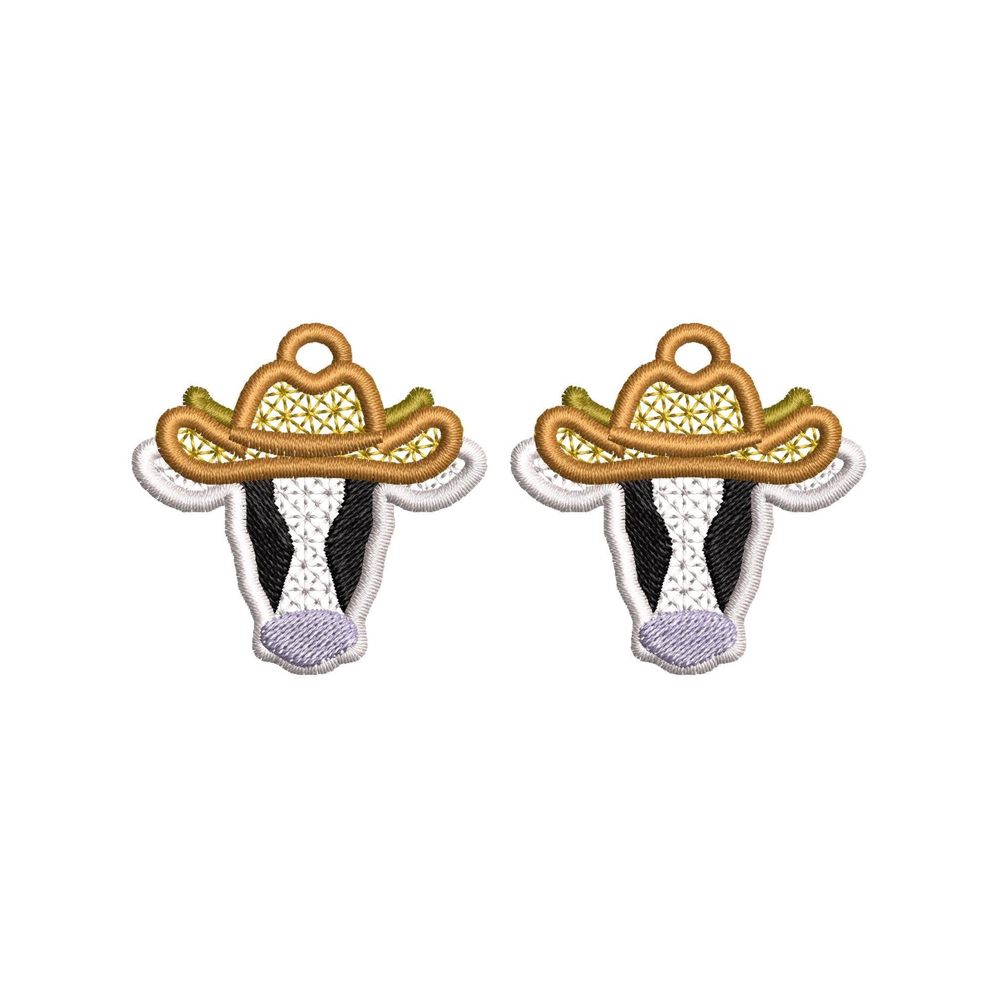 Cow Cowboy Hat Cowgirl girls Earrings charm FSL freestanding lace machine embroidery designs in the hoop