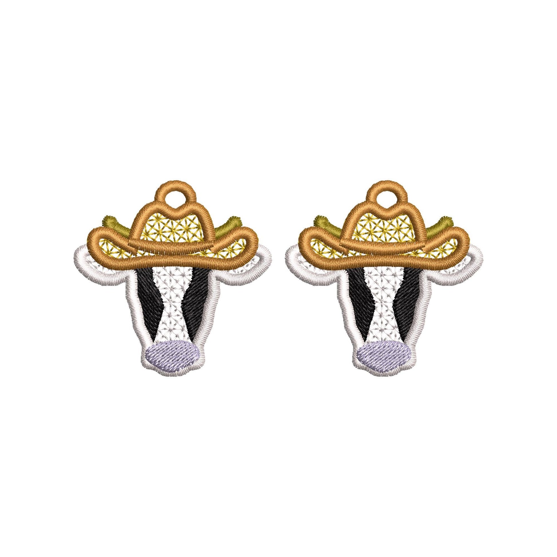 Cow Cowboy Hat Cowgirl girls Earrings charm FSL freestanding lace machine embroidery designs in the hoop