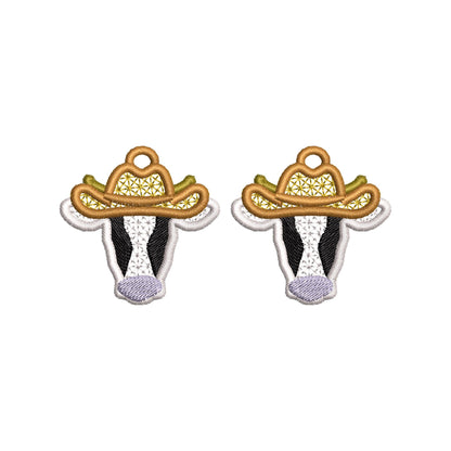 Cow Cowboy Hat Cowgirl girls Earrings charm FSL freestanding lace machine embroidery designs in the hoop