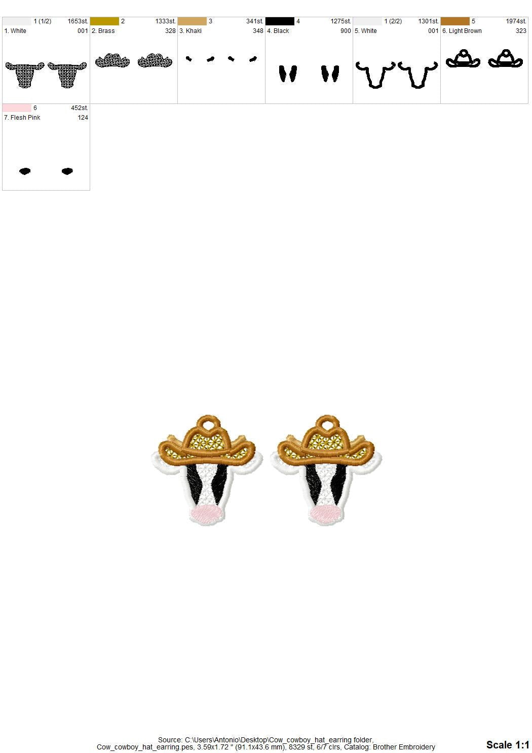 Cow Cowboy Hat Cowgirl girls Earrings charm FSL freestanding lace machine embroidery designs in the hoop
