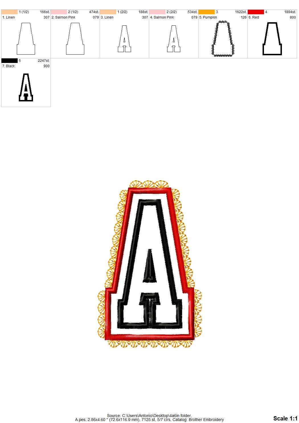 Lace Edge Double Layer Applique Font – Kids digital embroidery pattern by Artapli