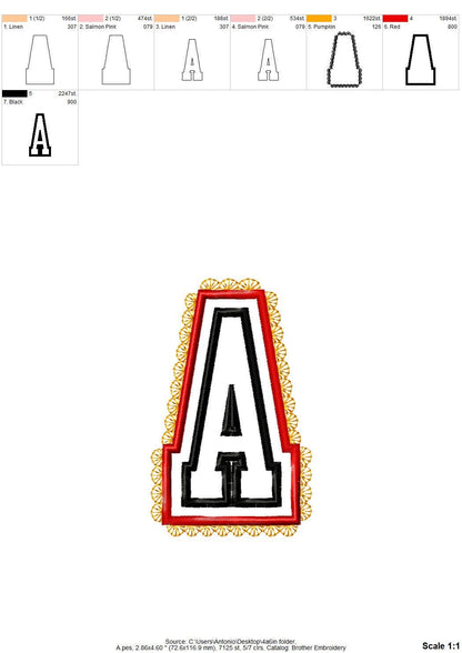 Lace Edge Double Layer Applique Font – Kids digital embroidery pattern by Artapli