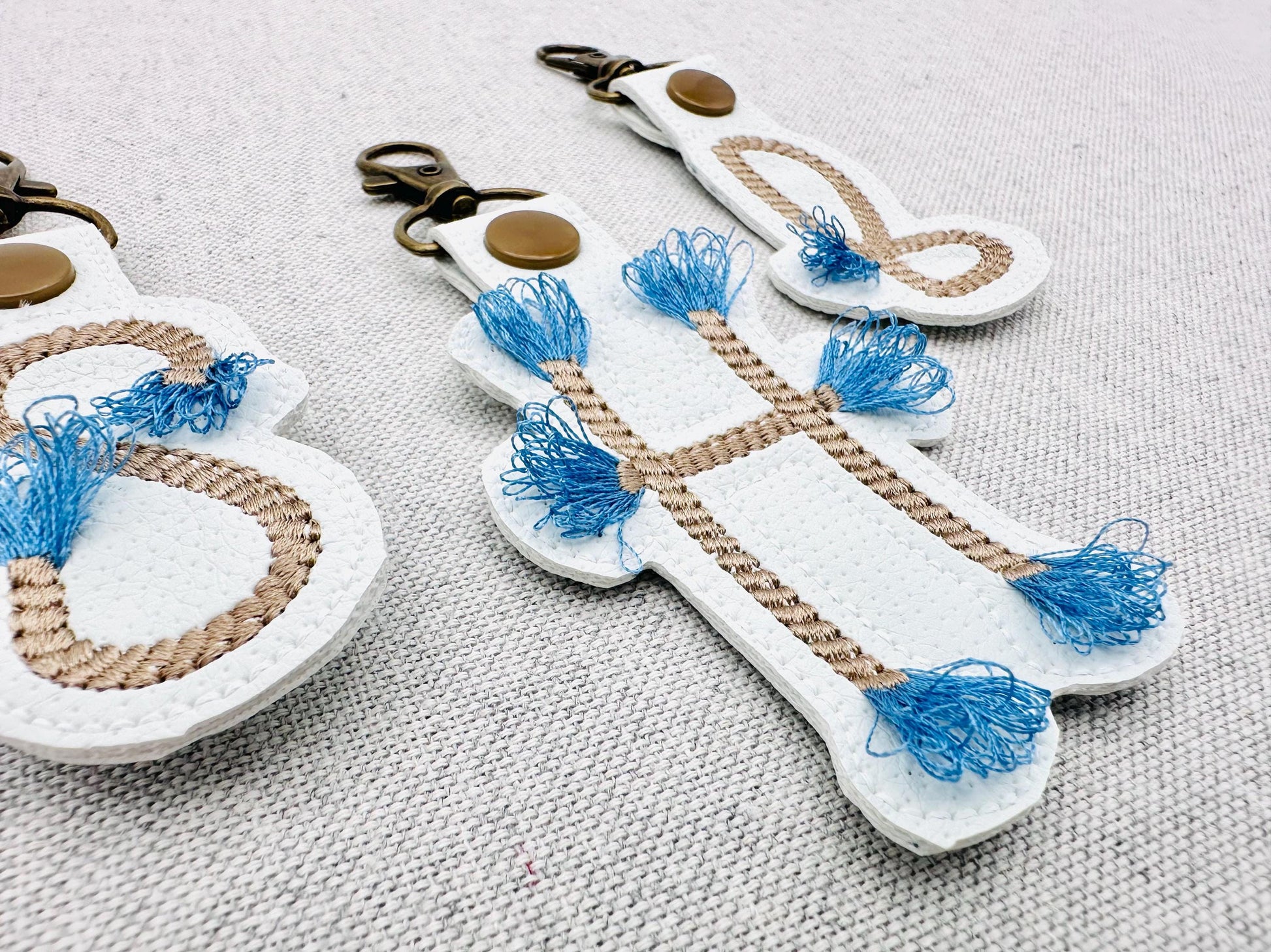 Rope stitch with fringed Tassel Monogram Eyelet and Key Fob Snap Tab Keychain ITH machine embroidery designs
