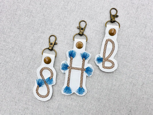 Rope stitch with fringed Tassel Monogram Eyelet and Key Fob Snap Tab Keychain ITH machine embroidery designs