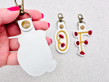 Twisty Rope with fringed Tassel Eyelet and Key Fob Snap Tab Monogram in the hoop ITH keychain machine embroidery designs