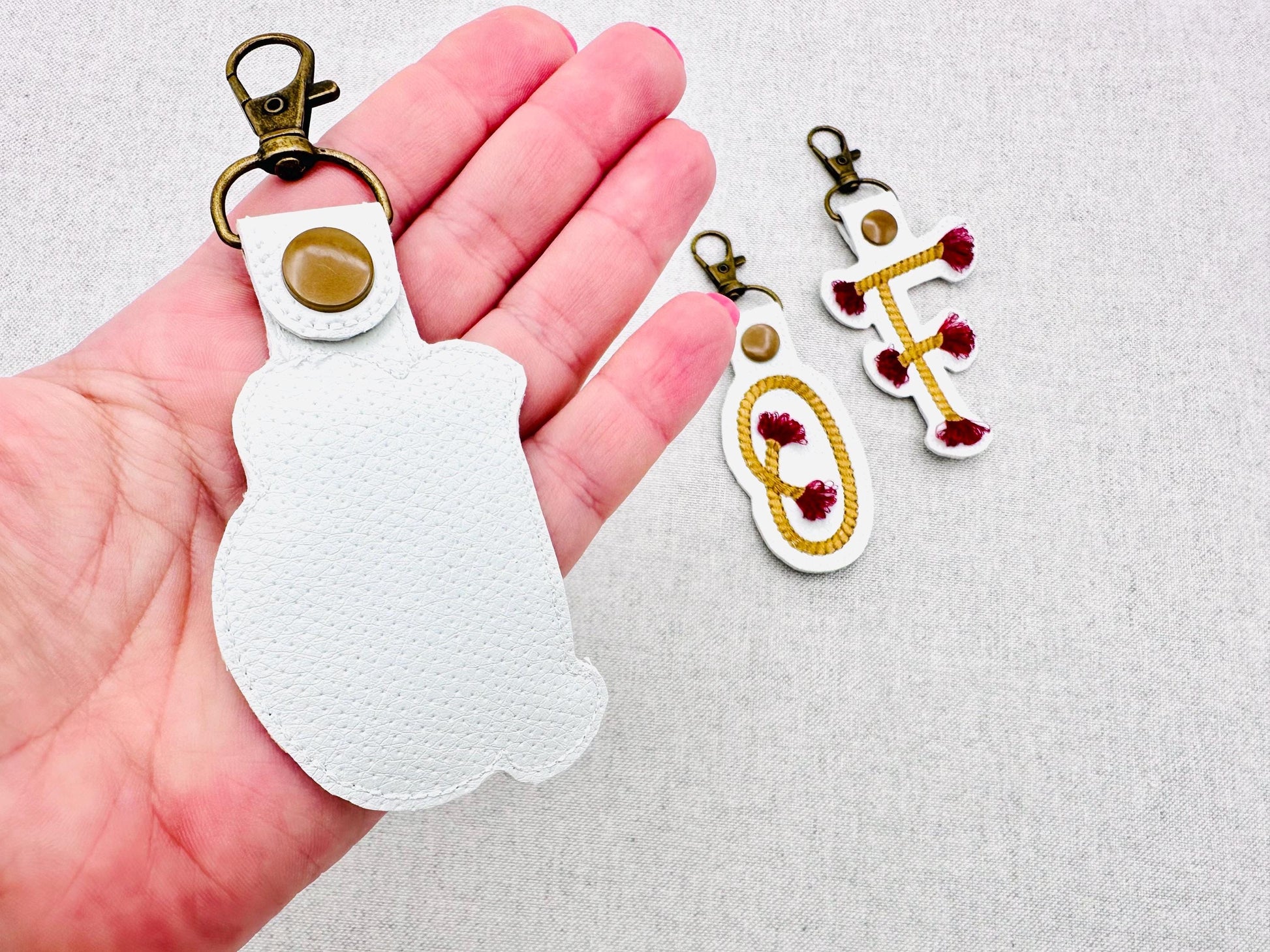 Twisty Rope with fringed Tassel Eyelet and Key Fob Snap Tab Monogram in the hoop ITH keychain machine embroidery designs