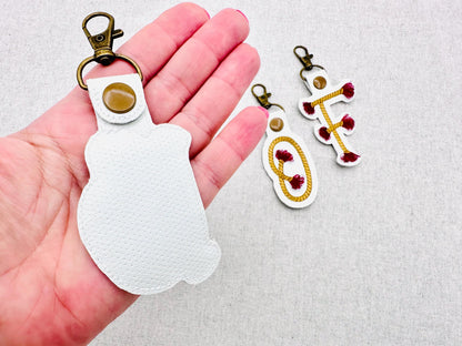 Twisty Rope with fringed Tassel Eyelet and Key Fob Snap Tab Monogram in the hoop ITH keychain machine embroidery designs