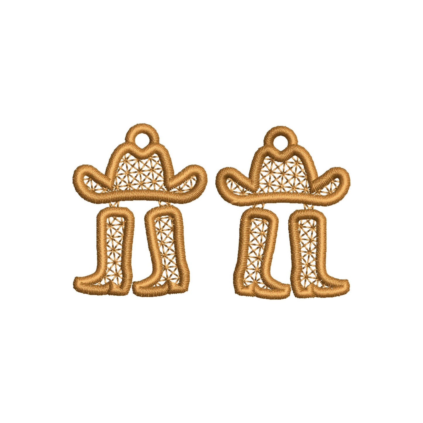 Cowboy Hat and Boots Earrings – Freestanding Lace embroidery design instant download by Artapli