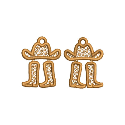 Cowboy Hat and Boots Earrings – Freestanding Lace embroidery design instant download by Artapli