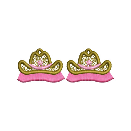 Fringed Cowboy Hat Earrings – Fringe machine embroidery pattern by Artapli