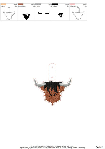 Highland Cow Bull Keychain